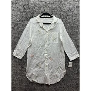 Kassatly Palm Beach Seahorse Embroidered Long Sleeve‎ Shirt White Womens Size S